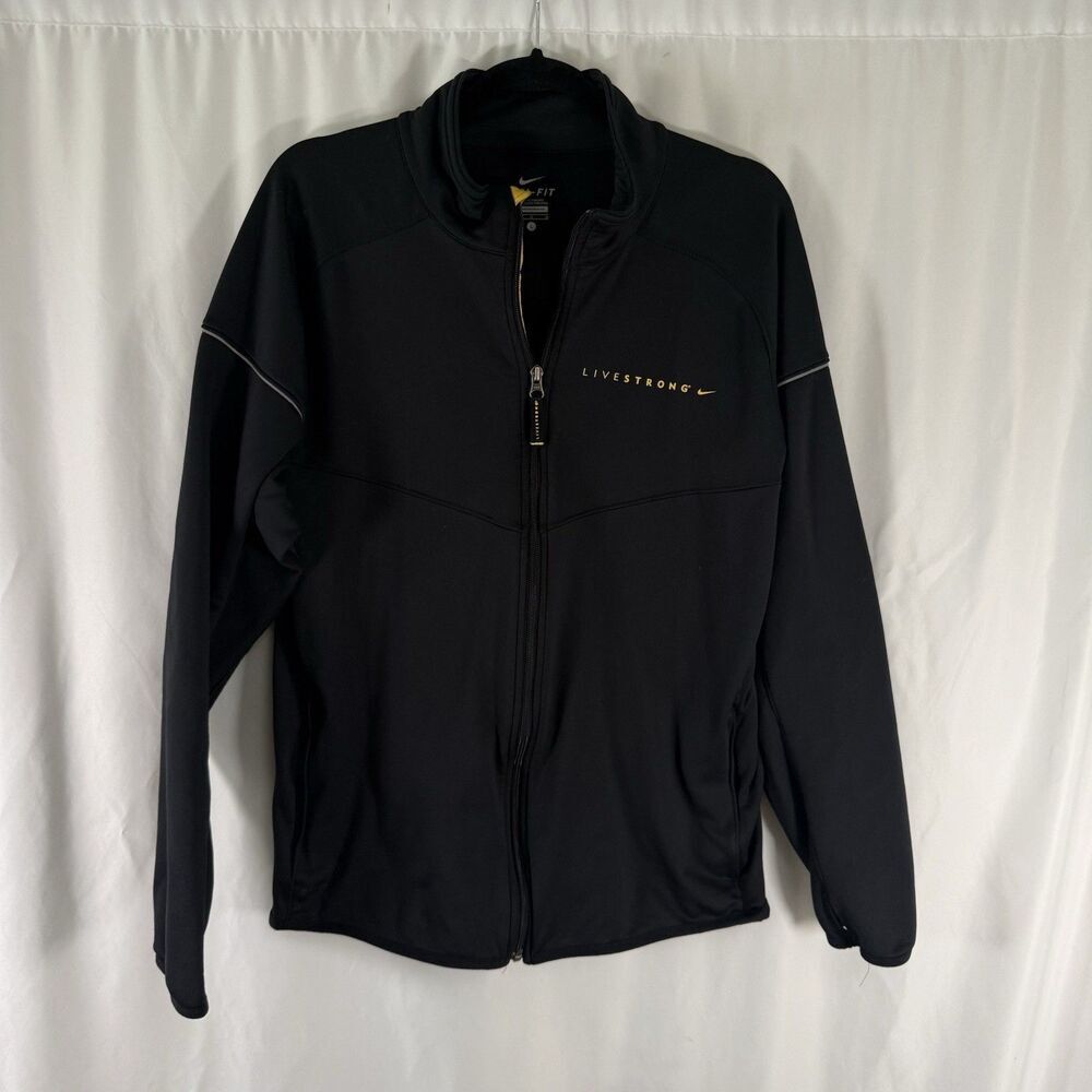Livestrong Nike Sweater Men's Large Solid Black Full Zip Dri Fit Zip Pockets